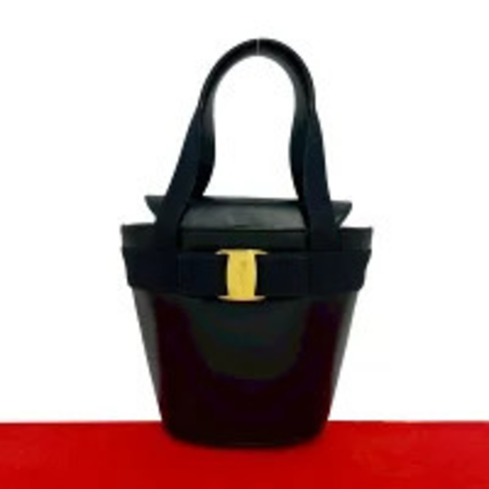Salvatore Ferragamo Vara Ribbon Leather Handbag Navy Blue